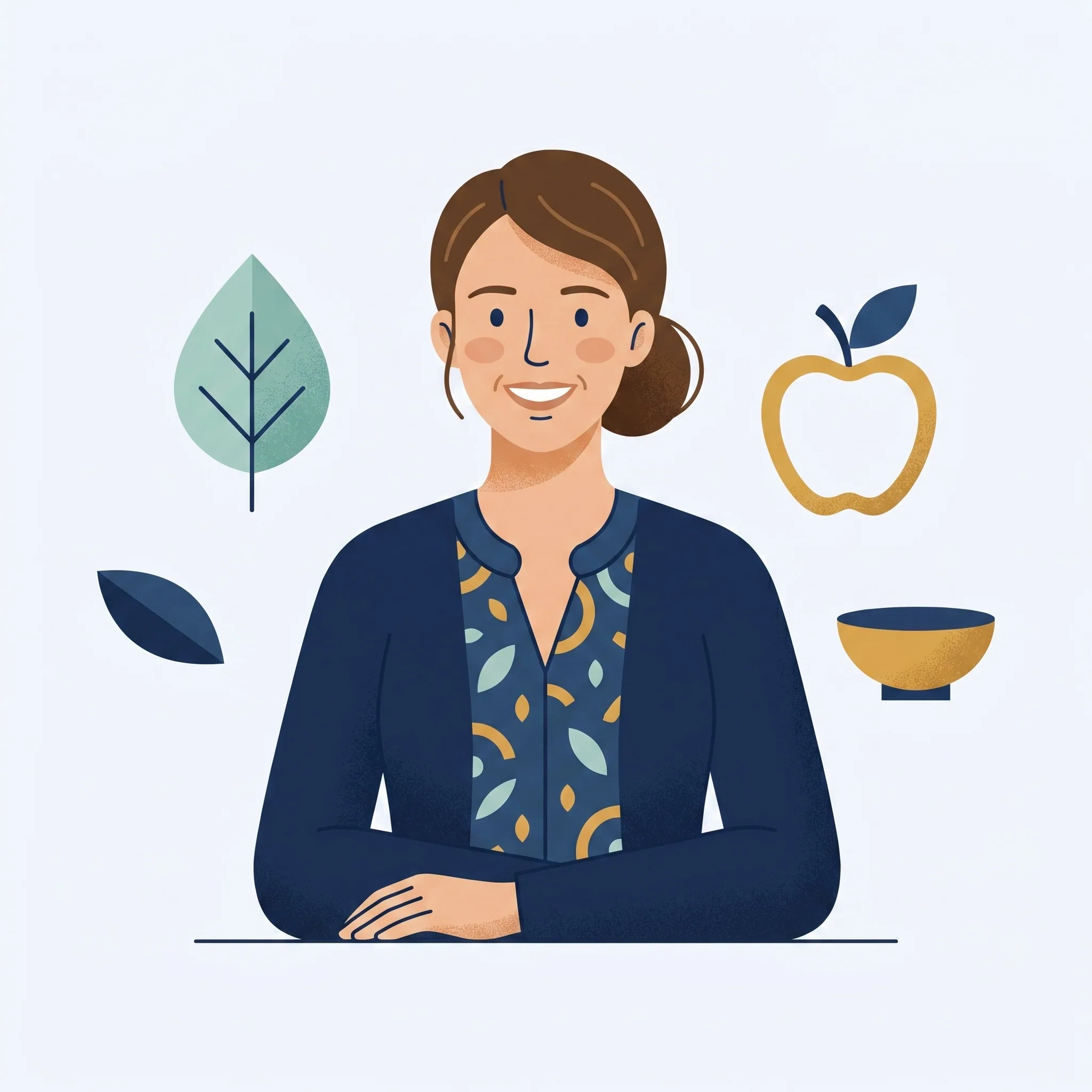 Illustration d'une coach en nutrition wallonne dans son cabinet, avec ses outils de consultation
