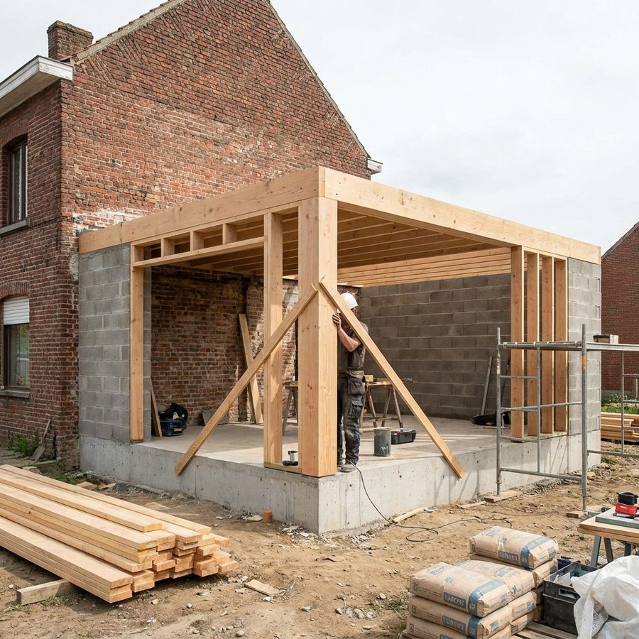 Extension à toit plat en cours de construction